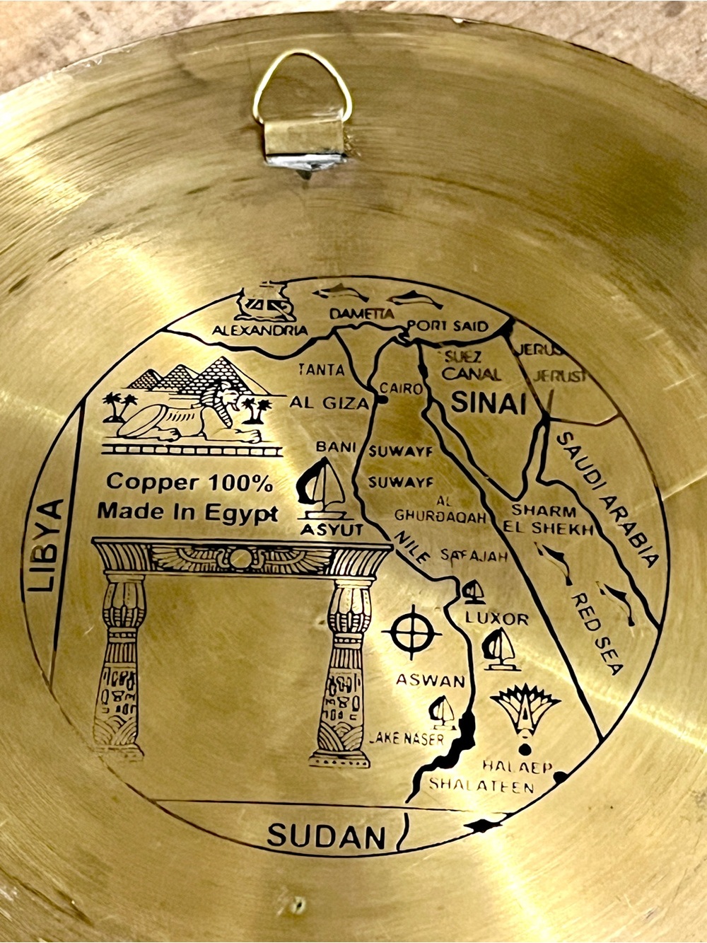 Vintage Handcrafted 100% Copper Egypt Souvenir Wall Map Plate 8” - Picture 5 of 5